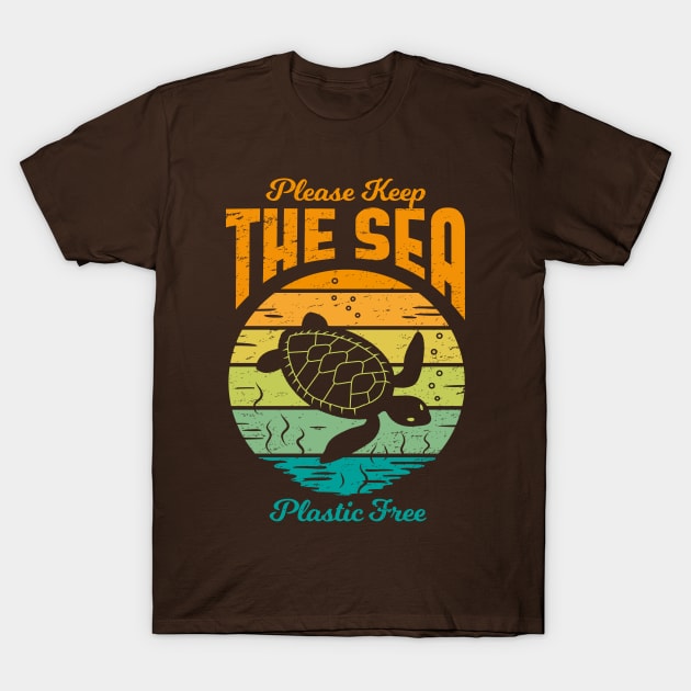 Please Keep the Sea Plastic Free - Retro Turtle T-Shirt by bangtees